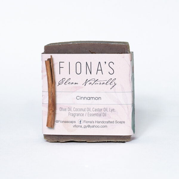 Ingredients are: Olive Oil, Coconut Oil, Castor Oil, Sodium Hydroxide, Water, Cinnamon Fragrance Oil, Pure Ground Cinnamon. This soap has a combination scents of clove, nutmeg, and cinnamon. The pure ground cinnamon provides a mild exfoliating texture. Cinnamon powder in soaps has anti-fungal and anti-bacterial properties